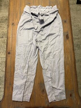 LOFT Light Gray Paperbag Waist Chinos with Self-Tie Belt